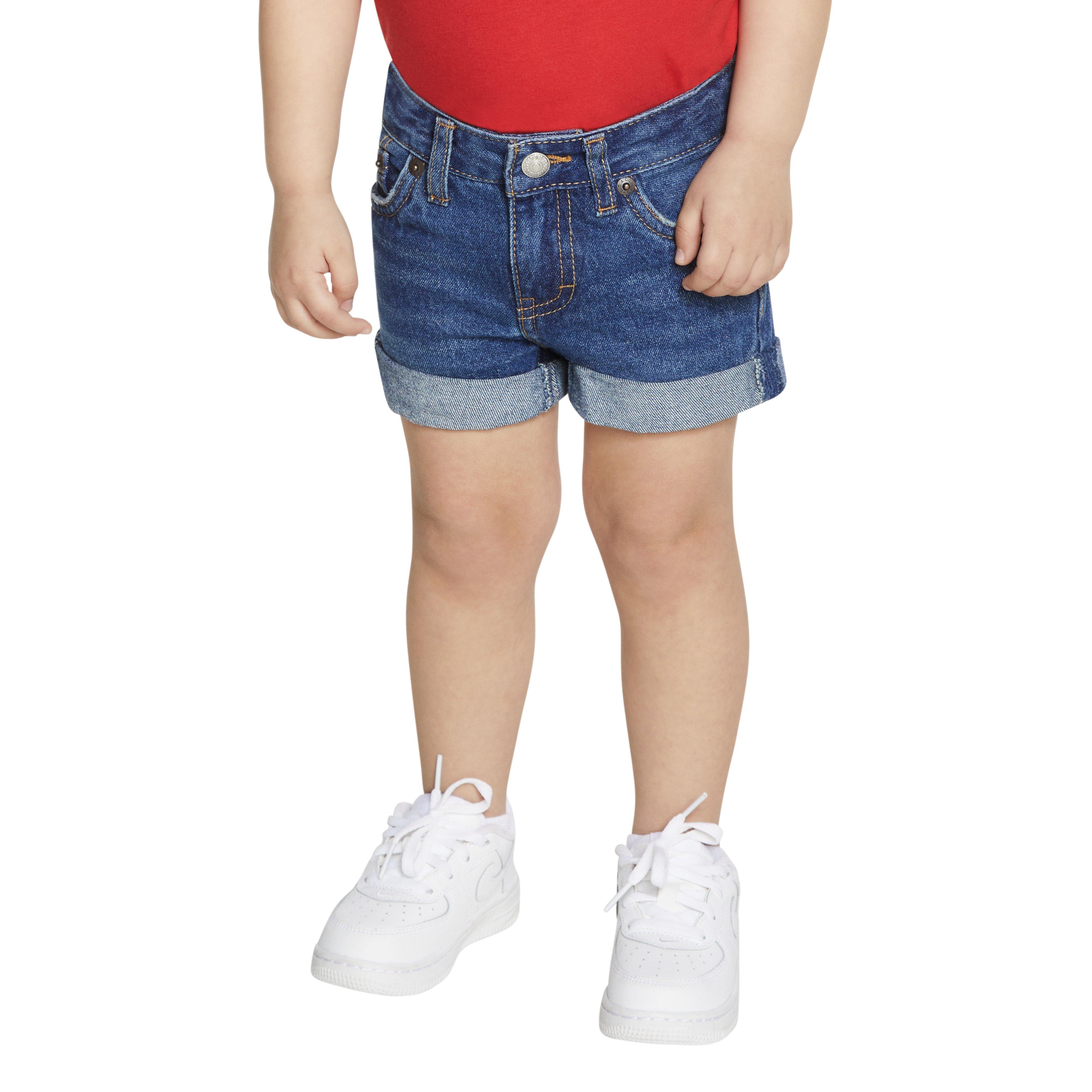 Levi's Toddler Girls' Girlfriend Fit Roll-Up Medium Blue Wash Denim Shorty Shorts - BLUE